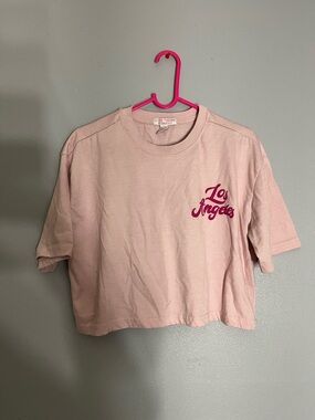 Love Theory Essentials Pink Crop Tee with Magenta 'Los Angeles' Script